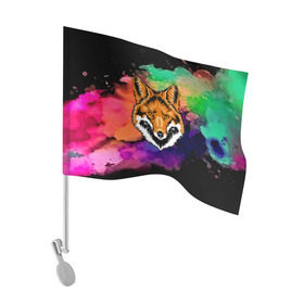 Флаг для автомобиля с принтом Лиса в Тюмени, 100% полиэстер | Размер: 30*21 см | 3d | color | pattern | абстракция | голова животного | животные | краска | лиса | лисица | цветные