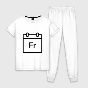 Женская пижама хлопок с принтом Фублока Fr в Тюмени, 100% хлопок | брюки и футболка прямого кроя, без карманов, на брюках мягкая резинка на поясе и по низу штанин | fr | пт | пятница