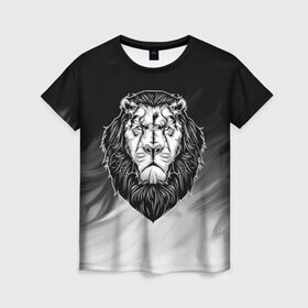 Женская футболка 3D с принтом Лев в Тюмени, 100% полиэфир ( синтетическое хлопкоподобное полотно) | прямой крой, круглый вырез горловины, длина до линии бедер | 3d | арт | голова животного | король | лев | природа | сила | царь