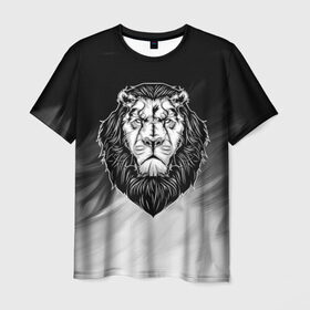 Мужская футболка 3D с принтом Лев в Тюмени, 100% полиэфир | прямой крой, круглый вырез горловины, длина до линии бедер | 3d | арт | голова животного | король | лев | природа | сила | царь