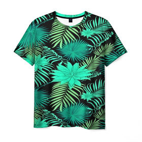Мужская футболка 3D с принтом Tropical pattern в Тюмени, 100% полиэфир | прямой крой, круглый вырез горловины, длина до линии бедер | 3d | арт | лето | листья | пальмы | текстура | узор | цветы