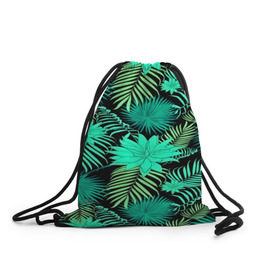 Рюкзак-мешок 3D с принтом Tropical pattern в Тюмени, 100% полиэстер | плотность ткани — 200 г/м2, размер — 35 х 45 см; лямки — толстые шнурки, застежка на шнуровке, без карманов и подкладки | 3d | арт | лето | листья | пальмы | текстура | узор | цветы