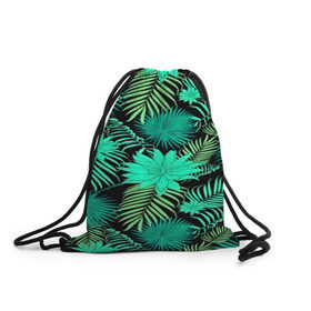 Рюкзак-мешок 3D с принтом Tropical pattern в Тюмени, 100% полиэстер | плотность ткани — 200 г/м2, размер — 35 х 45 см; лямки — толстые шнурки, застежка на шнуровке, без карманов и подкладки | Тематика изображения на принте: 3d | арт | лето | листья | пальмы | текстура | узор | цветы