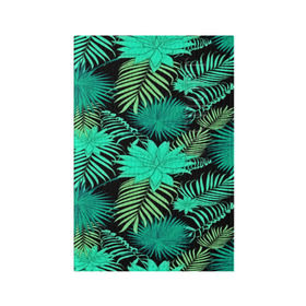 Обложка для паспорта матовая кожа с принтом Tropical pattern в Тюмени, натуральная матовая кожа | размер 19,3 х 13,7 см; прозрачные пластиковые крепления | 3d | арт | лето | листья | пальмы | текстура | узор | цветы