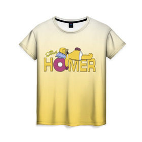 Женская футболка 3D с принтом Гомер Симпсон в Тюмени, 100% полиэфир ( синтетическое хлопкоподобное полотно) | прямой крой, круглый вырез горловины, длина до линии бедер | homer | simpsons | гомер | пончик | симпсоны
