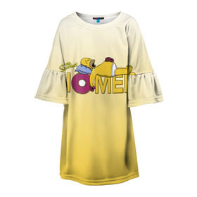 Детское платье 3D с принтом Гомер Симпсон в Тюмени, 100% полиэстер | прямой силуэт, чуть расширенный к низу. Круглая горловина, на рукавах — воланы | Тематика изображения на принте: homer | simpsons | гомер | пончик | симпсоны
