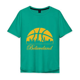 Мужская футболка хлопок Oversize с принтом Believeland в Тюмени, 100% хлопок | свободный крой, круглый ворот, “спинка” длиннее передней части | 