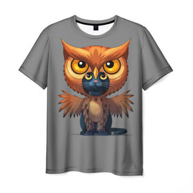 Мужская футболка 3D с принтом Совокот в Тюмени, 100% полиэфир | прямой крой, круглый вырез горловины, длина до линии бедер | cat | craft the world | owl | кот | кошка | птица | сова
