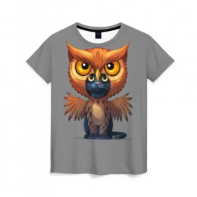Женская футболка 3D с принтом Совокот в Тюмени, 100% полиэфир ( синтетическое хлопкоподобное полотно) | прямой крой, круглый вырез горловины, длина до линии бедер | cat | craft the world | owl | кот | кошка | птица | сова