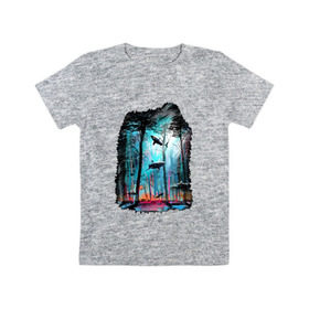 Детская футболка хлопок с принтом Подводный мир (лес с акулами) в Тюмени, 100% хлопок | круглый вырез горловины, полуприлегающий силуэт, длина до линии бедер | Тематика изображения на принте: пейзаж | сказочный