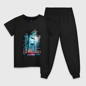 Детская пижама хлопок с принтом Подводный мир (лес с акулами) в Тюмени, 100% хлопок |  брюки и футболка прямого кроя, без карманов, на брюках мягкая резинка на поясе и по низу штанин
 | Тематика изображения на принте: пейзаж | сказочный