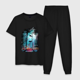 Мужская пижама хлопок с принтом Подводный мир (лес с акулами) в Тюмени, 100% хлопок | брюки и футболка прямого кроя, без карманов, на брюках мягкая резинка на поясе и по низу штанин
 | пейзаж | сказочный