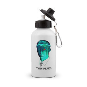 Бутылка спортивная с принтом Twin Peaks в Тюмени, металл | емкость — 500 мл, в комплекте две пластиковые крышки и карабин для крепления | Тематика изображения на принте: арт | дейл купер | сериал | твин пикс | фильм