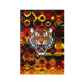 Обложка для паспорта матовая кожа с принтом Тигр в Тюмени, натуральная матовая кожа | размер 19,3 х 13,7 см; прозрачные пластиковые крепления | 3d | abstraction | tiger | абстракция | голова животного | клыки | котята | кошки | крик | полосатый | тигр