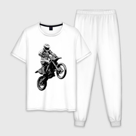 Мужская пижама хлопок с принтом Мотокросс в Тюмени, 100% хлопок | брюки и футболка прямого кроя, без карманов, на брюках мягкая резинка на поясе и по низу штанин
 | 3d | арт | байк | краска | мотокросс | мотоцикл | прикольные | цветные