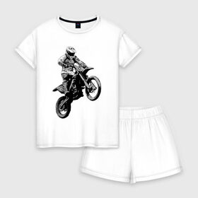 Женская пижама с шортиками хлопок с принтом Мотокросс в Тюмени, 100% хлопок | футболка прямого кроя, шорты свободные с широкой мягкой резинкой | 3d | арт | байк | краска | мотокросс | мотоцикл | прикольные | цветные