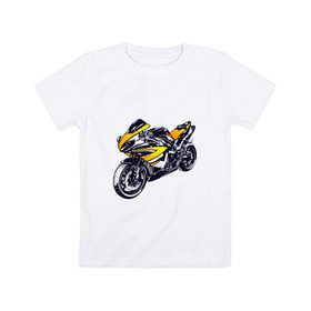 Детская футболка хлопок с принтом Yamaha R1 в Тюмени, 100% хлопок | круглый вырез горловины, полуприлегающий силуэт, длина до линии бедер | 3d | r1 | yamaha | арт | байк | краска | мотокросс | мотоцикл | прикольные | цветные