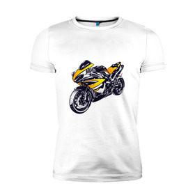 Мужская футболка премиум с принтом Yamaha R1 в Тюмени, 92% хлопок, 8% лайкра | приталенный силуэт, круглый вырез ворота, длина до линии бедра, короткий рукав | 3d | r1 | yamaha | арт | байк | краска | мотокросс | мотоцикл | прикольные | цветные