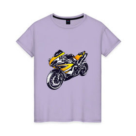 Женская футболка хлопок с принтом Yamaha R1 в Тюмени, 100% хлопок | прямой крой, круглый вырез горловины, длина до линии бедер, слегка спущенное плечо | 3d | r1 | yamaha | арт | байк | краска | мотокросс | мотоцикл | прикольные | цветные