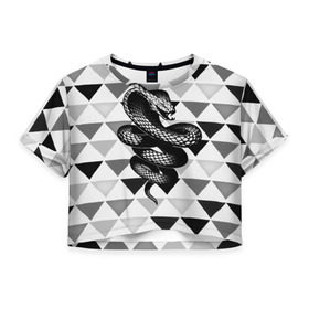 Женская футболка 3D укороченная с принтом Snake в Тюмени, 100% полиэстер | круглая горловина, длина футболки до линии талии, рукава с отворотами | 3d | snake | животные | змея | ползучие | хладнокровные | чешуя