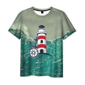 Мужская футболка 3D с принтом Морской в Тюмени, 100% полиэфир | прямой крой, круглый вырез горловины, длина до линии бедер | Тематика изображения на принте: 3d | blue | брызги | вмф | вода | военный | волны | исторический | капли | корабль | лето | море | моряк | океан | природа | фрегат | шторм