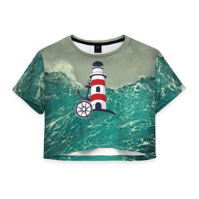 Женская футболка 3D укороченная с принтом Морской в Тюмени, 100% полиэстер | круглая горловина, длина футболки до линии талии, рукава с отворотами | 3d | blue | брызги | вмф | вода | военный | волны | исторический | капли | корабль | лето | море | моряк | океан | природа | фрегат | шторм