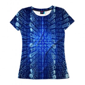 Женская футболка 3D с принтом Программный код в Тюмени, 100% полиэфир ( синтетическое хлопкоподобное полотно) | прямой крой, круглый вырез горловины, длина до линии бедер | код | цифры