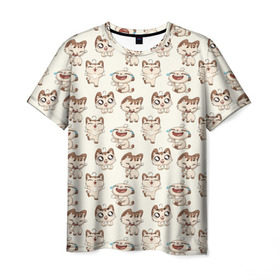 Мужская футболка 3D с принтом Стикеры котик в Тюмени, 100% полиэфир | прямой крой, круглый вырез горловины, длина до линии бедер | vk | вк | вконтакте | кот | котик | стикеры