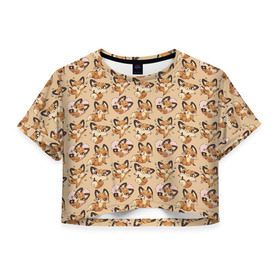 Женская футболка 3D укороченная с принтом Лиса Луна в Тюмени, 100% полиэстер | круглая горловина, длина футболки до линии талии, рукава с отворотами | Тематика изображения на принте: vk | вк | вконтакте | лиса | луна | стикеры
