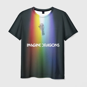 Мужская футболка 3D с принтом Imagine Dragons в Тюмени, 100% полиэфир | прямой крой, круглый вырез горловины, длина до линии бедер | Тематика изображения на принте: demons | evolve | mirrors | radioactive | драконы | космос | музыка | нло | ночь | поп | радуга | рок | свет