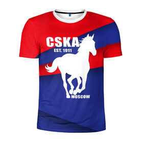 Мужская футболка 3D спортивная с принтом CSKA est. 1911 в Тюмени, 100% полиэстер с улучшенными характеристиками | приталенный силуэт, круглая горловина, широкие плечи, сужается к линии бедра | армейцы | болельщик | кони | красно синие | фанат | футбол | футболист | цска