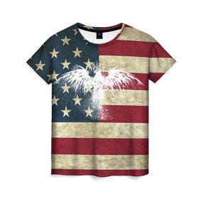 Женская футболка 3D с принтом Флаг США с белым орлом в Тюмени, 100% полиэфир ( синтетическое хлопкоподобное полотно) | прямой крой, круглый вырез горловины, длина до линии бедер | usa | америка | американец | америки | звездно полосатый | необычный | нью йорк | орел | соединенные | сша | флаг | штаты | янки