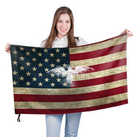 Флаг 3D с принтом Флаг США с белым орлом в Тюмени, 100% полиэстер | плотность ткани — 95 г/м2, размер — 67 х 109 см. Принт наносится с одной стороны | Тематика изображения на принте: usa | америка | американец | америки | звездно полосатый | необычный | нью йорк | орел | соединенные | сша | флаг | штаты | янки