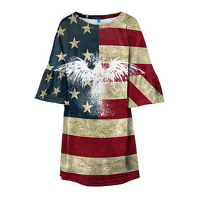 Детское платье 3D с принтом Флаг США с белым орлом в Тюмени, 100% полиэстер | прямой силуэт, чуть расширенный к низу. Круглая горловина, на рукавах — воланы | Тематика изображения на принте: usa | америка | американец | америки | звездно полосатый | необычный | нью йорк | орел | соединенные | сша | флаг | штаты | янки