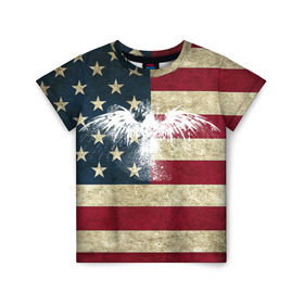 Детская футболка 3D с принтом Флаг США с белым орлом в Тюмени, 100% гипоаллергенный полиэфир | прямой крой, круглый вырез горловины, длина до линии бедер, чуть спущенное плечо, ткань немного тянется | usa | америка | американец | америки | звездно полосатый | необычный | нью йорк | орел | соединенные | сша | флаг | штаты | янки