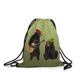 Рюкзак-мешок 3D с принтом 2 медведя и гитара в Тюмени, 100% полиэстер | плотность ткани — 200 г/м2, размер — 35 х 45 см; лямки — толстые шнурки, застежка на шнуровке, без карманов и подкладки | животные | музыка