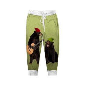 Детские брюки 3D с принтом 2 медведя и гитара в Тюмени, 100% полиэстер | манжеты по низу, эластичный пояс регулируется шнурком, по бокам два кармана без застежек, внутренняя часть кармана из мелкой сетки | животные | музыка