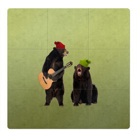 Магнитный плакат 3Х3 с принтом 2 медведя и гитара в Тюмени, Полимерный материал с магнитным слоем | 9 деталей размером 9*9 см | животные | музыка