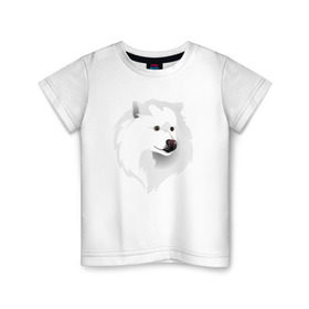 Детская футболка хлопок с принтом Самоед в Тюмени, 100% хлопок | круглый вырез горловины, полуприлегающий силуэт, длина до линии бедер | ездовая собака | ес | лайка | самоедская собака