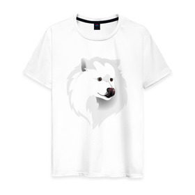 Мужская футболка хлопок с принтом Самоед в Тюмени, 100% хлопок | прямой крой, круглый вырез горловины, длина до линии бедер, слегка спущенное плечо. | ездовая собака | ес | лайка | самоедская собака