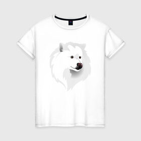 Женская футболка хлопок с принтом Самоед в Тюмени, 100% хлопок | прямой крой, круглый вырез горловины, длина до линии бедер, слегка спущенное плечо | ездовая собака | ес | лайка | самоедская собака
