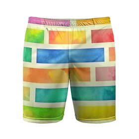 Мужские шорты 3D спортивные с принтом Bricks Watercolor в Тюмени,  |  | Тематика изображения на принте: 3d | watercolor | кирпичики | клетка | радуга | текстуры | цветные линии