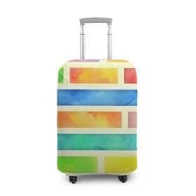 Чехол для чемодана 3D с принтом Bricks Watercolor в Тюмени, 86% полиэфир, 14% спандекс | двустороннее нанесение принта, прорези для ручек и колес | 3d | watercolor | кирпичики | клетка | радуга | текстуры | цветные линии