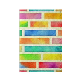 Обложка для паспорта матовая кожа с принтом Bricks Watercolor в Тюмени, натуральная матовая кожа | размер 19,3 х 13,7 см; прозрачные пластиковые крепления | Тематика изображения на принте: 3d | watercolor | кирпичики | клетка | радуга | текстуры | цветные линии