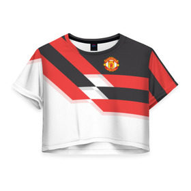 Женская футболка 3D укороченная с принтом Manchester United - Stripe в Тюмени, 100% полиэстер | круглая горловина, длина футболки до линии талии, рукава с отворотами | manchester united | stripe | манчестер юнайтед | футбол