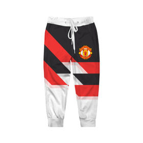 Детские брюки 3D с принтом Manchester United - Stripe в Тюмени, 100% полиэстер | манжеты по низу, эластичный пояс регулируется шнурком, по бокам два кармана без застежек, внутренняя часть кармана из мелкой сетки | manchester united | stripe | манчестер юнайтед | футбол
