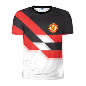 Мужская футболка 3D спортивная с принтом Manchester United - Stripe в Тюмени, 100% полиэстер с улучшенными характеристиками | приталенный силуэт, круглая горловина, широкие плечи, сужается к линии бедра | manchester united | stripe | манчестер юнайтед | футбол