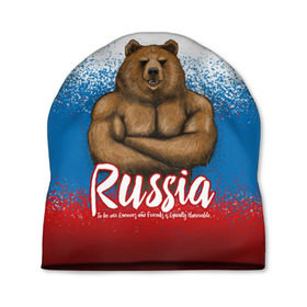 Шапка 3D с принтом Russian Bear в Тюмени, 100% полиэстер | универсальный размер, печать по всей поверхности изделия | Тематика изображения на принте: bear | russia | медведь | патриотическая | россия | русский медведь | триколор | флаг рф
