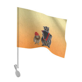 Флаг для автомобиля с принтом Енот, сова и аккордион в Тюмени, 100% полиэстер | Размер: 30*21 см | животные | музыка