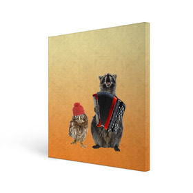 Холст квадратный с принтом Енот, сова и аккордион в Тюмени, 100% ПВХ |  | Тематика изображения на принте: животные | музыка